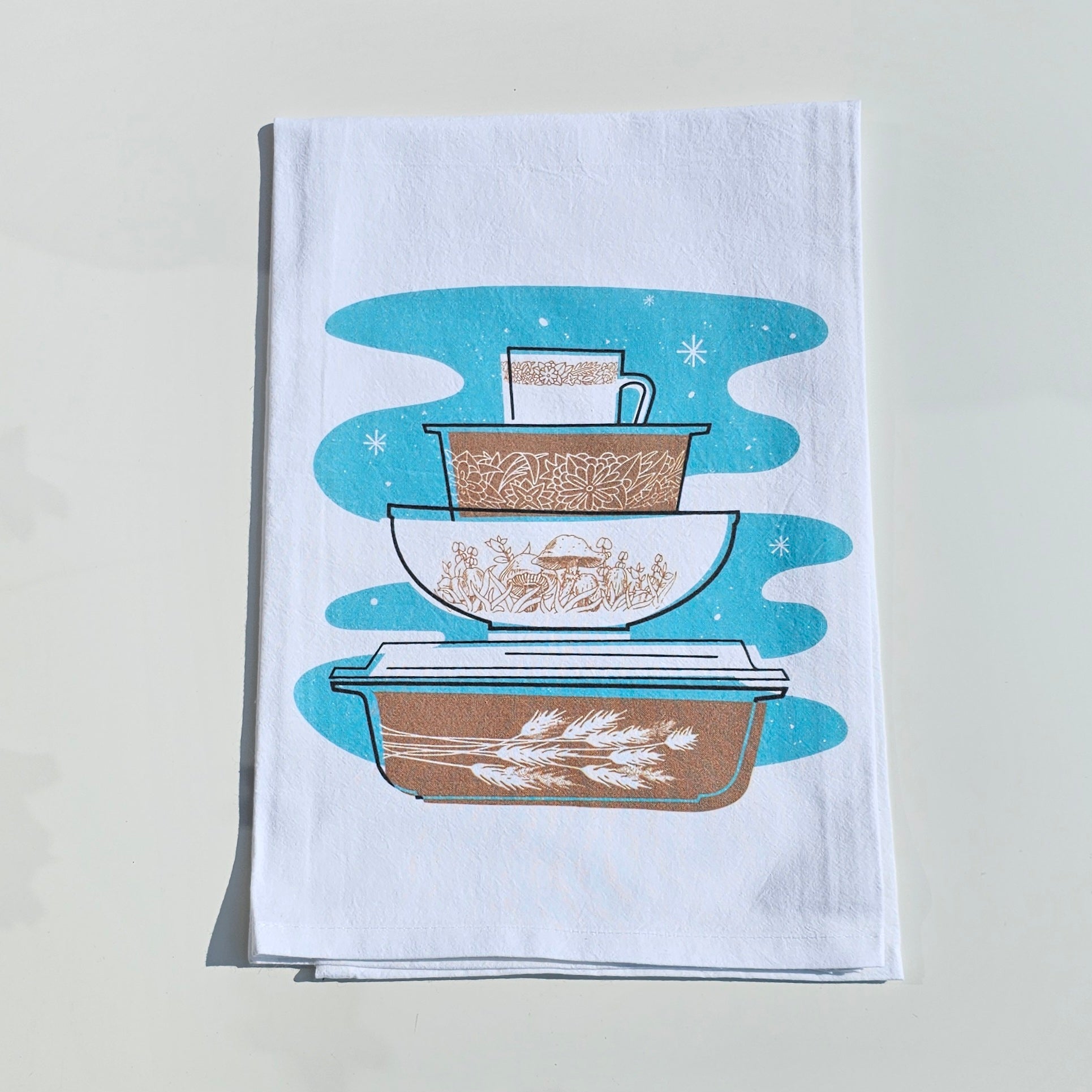 Pyrex Tea Towel - Forest Fancies Bowl Stack | JoRetro Vintage Market