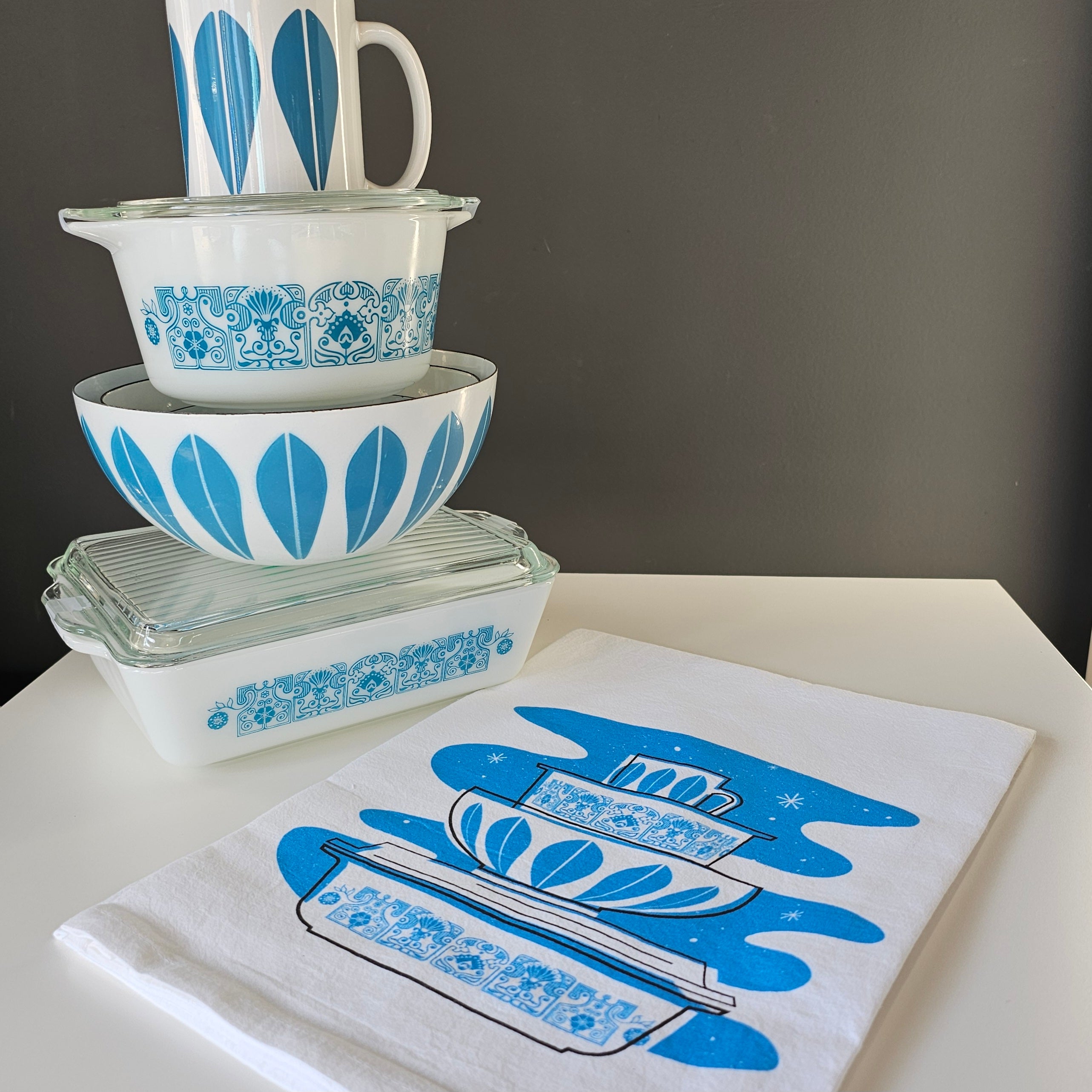 Pyrex Tea Towel - Horizon Blue Stack | JoRetro Vintage Market