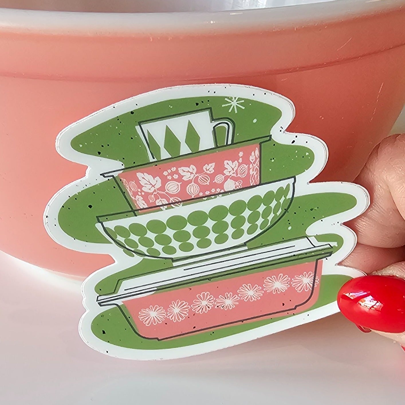 Pyrex Sticker/Magnet - Pink Daisy Bowl Stack | JoRetro Vintage Market
