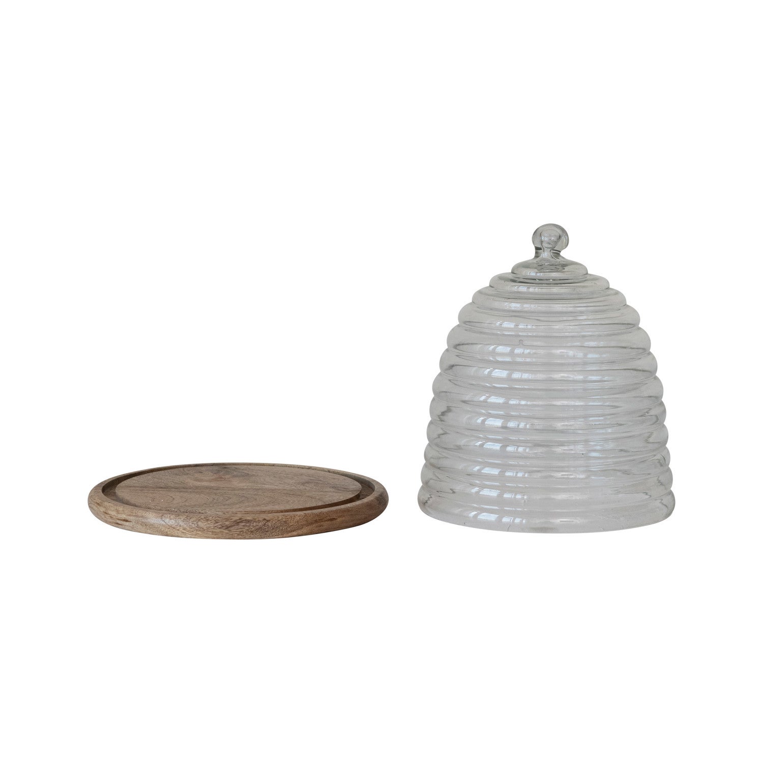 Recycled Glass Beehive Shaped Cloche w/ Mango Wood Base | JoRetro ...