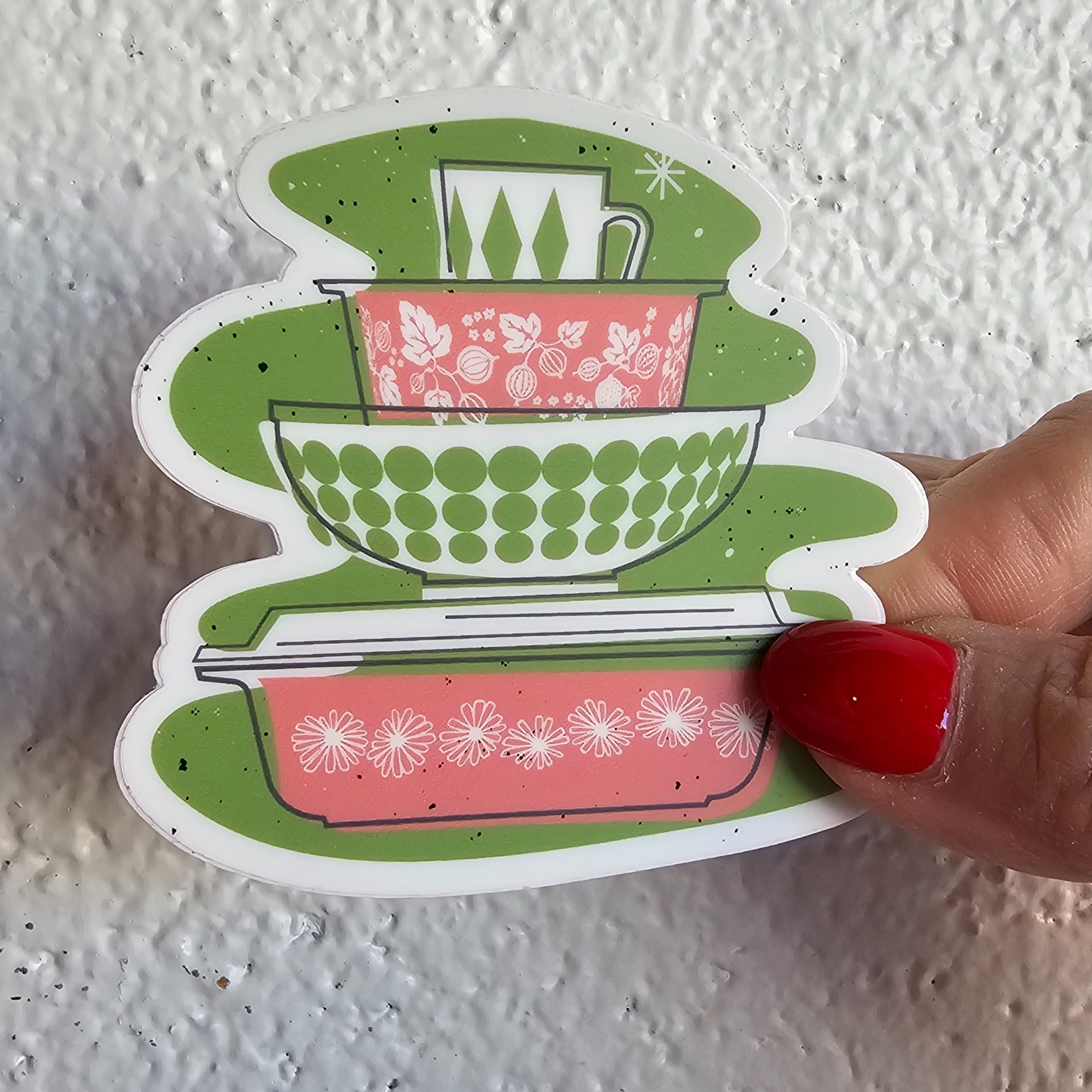 Pyrex Sticker/Magnet - Pink Daisy Bowl Stack | JoRetro Vintage Market