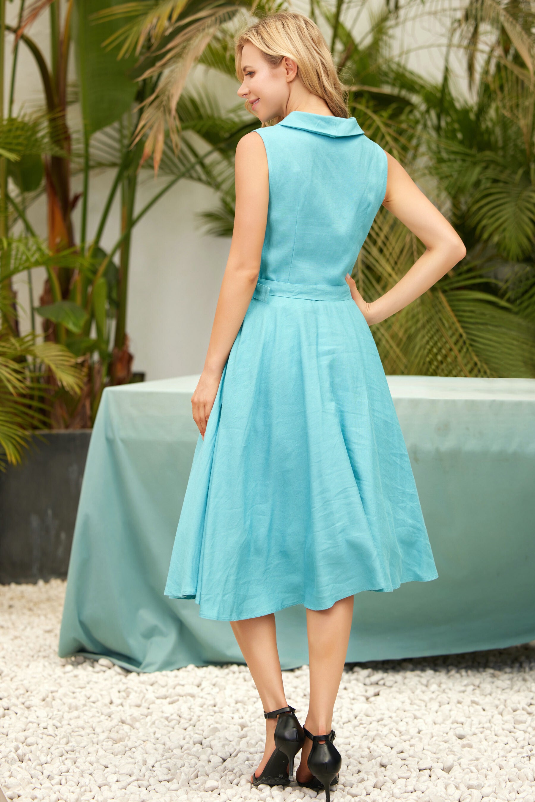 Teal fit and flare store dress